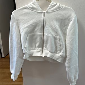 Cropped White Clean Hoodie Sweatshirt Fleece Soft